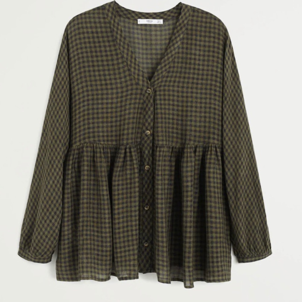 Mango green gingham blouse NWT size 4